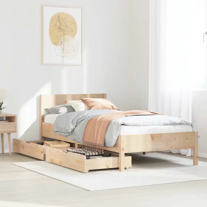 Bedframe van massief grenenhout in wit materiaal voor een goede nachtrust - Naturel / 90 x 200 cm - Bedden & bedframes