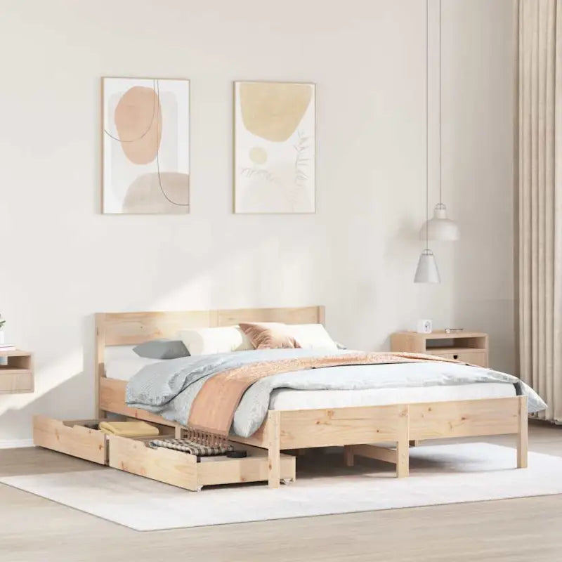 Bedframe van massief grenenhout in wit materiaal voor een goede nachtrust - Naturel / 140 x 190 cm - Bedden & bedframes