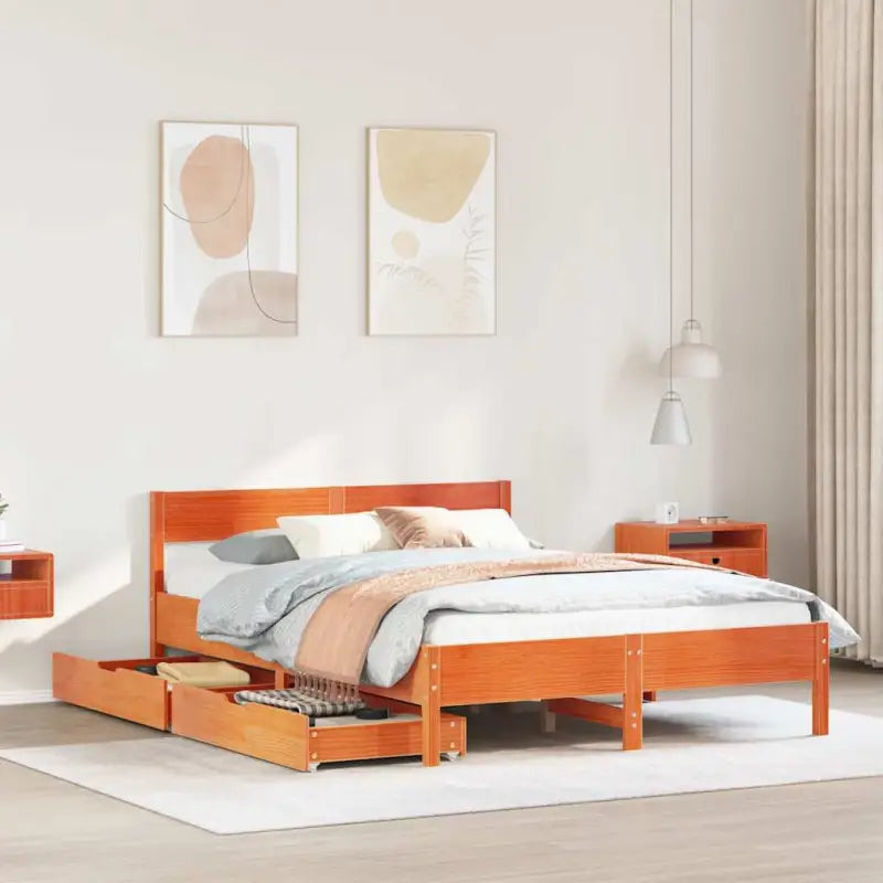 Bedframe van massief grenenhout in wit materiaal voor een goede nachtrust - Wasbruin / 135 x 190 cm - Bedden & bedframes