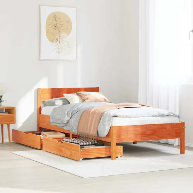 Bedframe van massief grenenhout in wit materiaal voor een goede nachtrust - Wasbruin / 90 x 190 cm - Bedden & bedframes