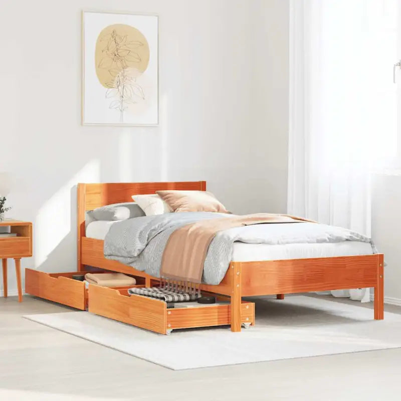 Bedframe van massief grenenhout in wit materiaal voor een goede nachtrust - Wasbruin / 100 x 200 cm - Bedden & bedframes