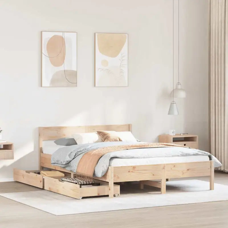 Bedframe van massief grenenhout in wit materiaal voor een goede nachtrust - Naturel / 135 x 190 cm - Bedden & bedframes