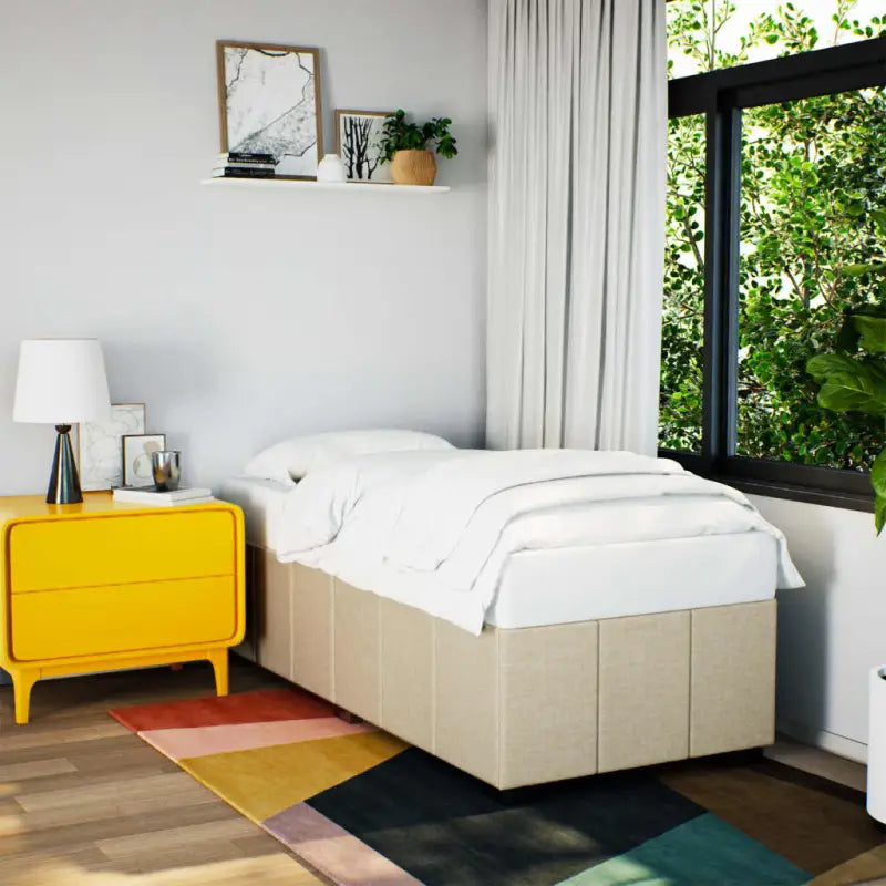 Bedframe van massief grenenhout met ademend vermogen en zacht polyesterweefsel - Crème / 90 x 200 cm - Bedden &