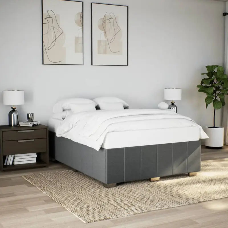 Bedframe van massief grenenhout met ademend vermogen en zacht polyesterweefsel - Donkergrijs / 140 x 200 cm - Bedden &