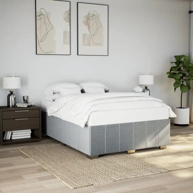 Bedframe van massief grenenhout met ademend vermogen en zacht polyesterweefsel - Lichtgrijs / 140 x 190 cm - Bedden &