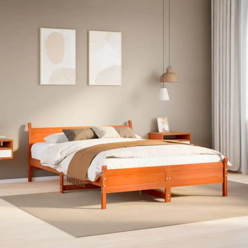 Bedframe van massief grenenhout met extra opbergruimte voor je slaapkamer - Wasbruin / 120 x 190 cm - Bedden & bedframes