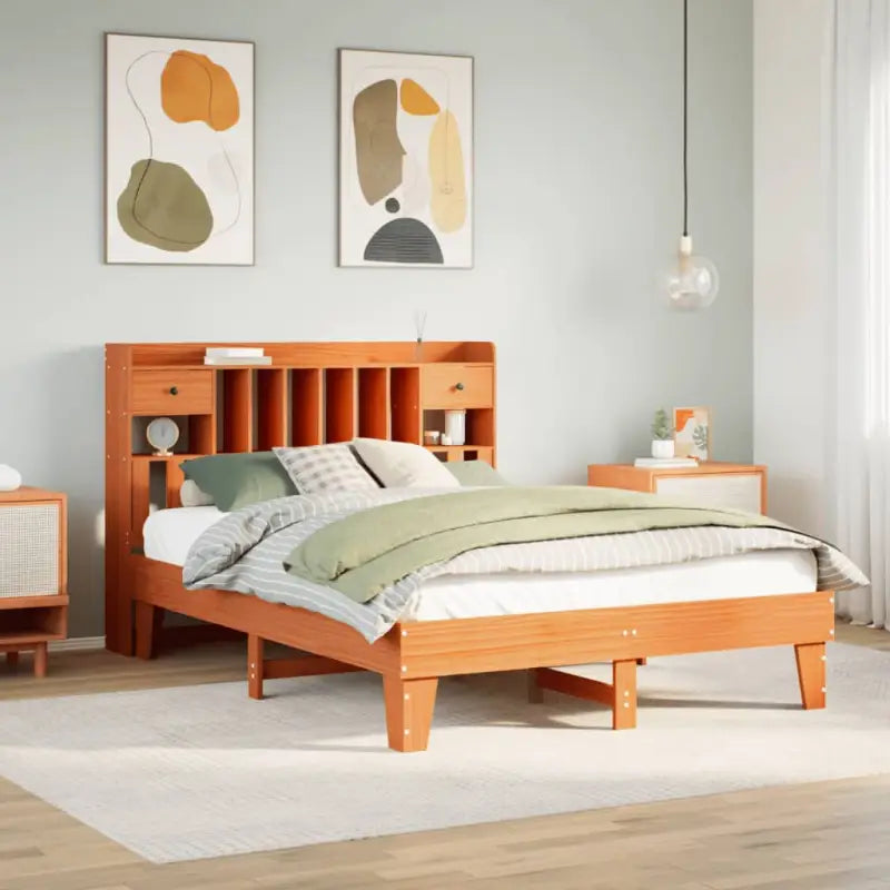 Bedframe van massief grenenhout met extra opbergruimte - Wasbruin / 150 x 200 cm - Bedden & bedframes