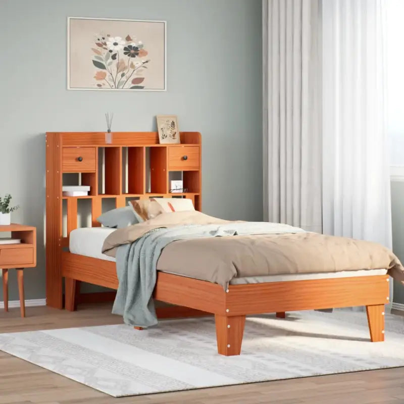 Bedframe van massief grenenhout met extra opbergruimte - Wasbruin / 90 x 190 cm - Bedden & bedframes