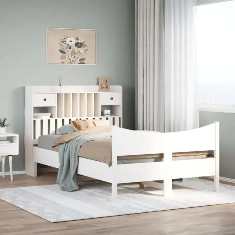 Bedframe van massief grenenhout met extra opbergruimte - Wit / 135 x 190 cm - Bedden & bedframes