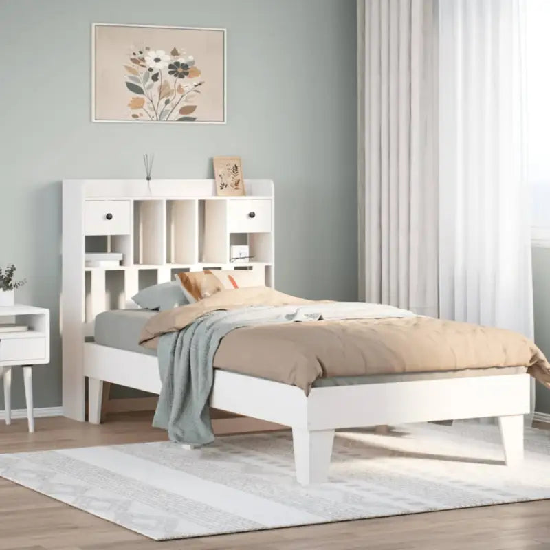 Bedframe van massief grenenhout met extra opbergruimte - Wit / 75 x 190 cm - Bedden & bedframes