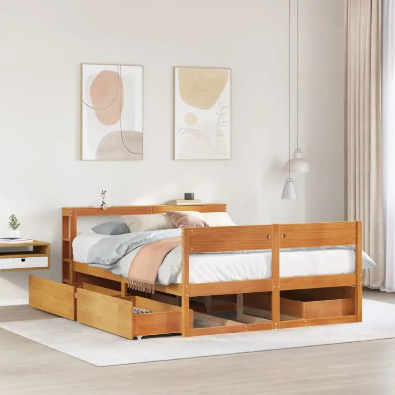 Bedframe van massief grenenhout met opbergruimte voor elke slaapkamer - Wasbruin / 140 x 190 cm - Bedden & bedframes