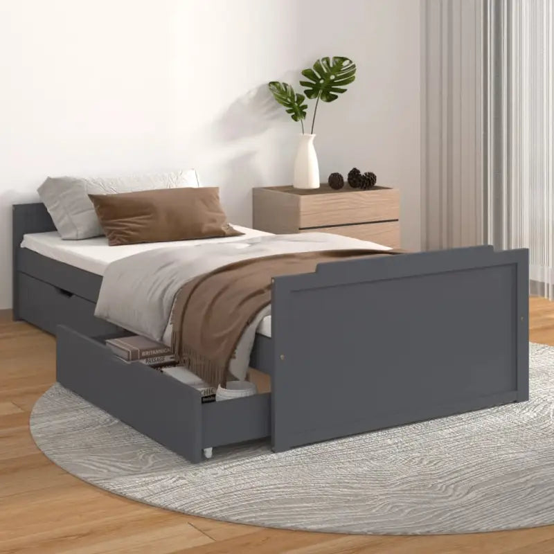 Bedframe van massief grenenhout met rustieke uitstraling - Donkergrijs - Bedden & bedframes