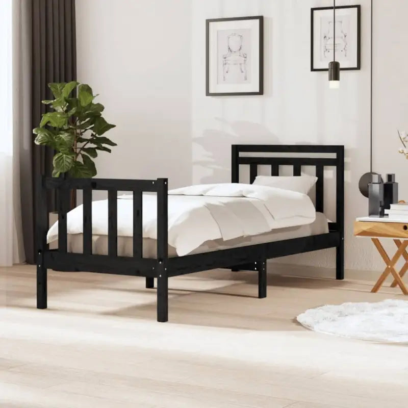 Bedframe van massief grenenhout met tijdloos ontwerp voor de slaapkamer - Zwart / 75 x 190 cm - Bedden & bedframes