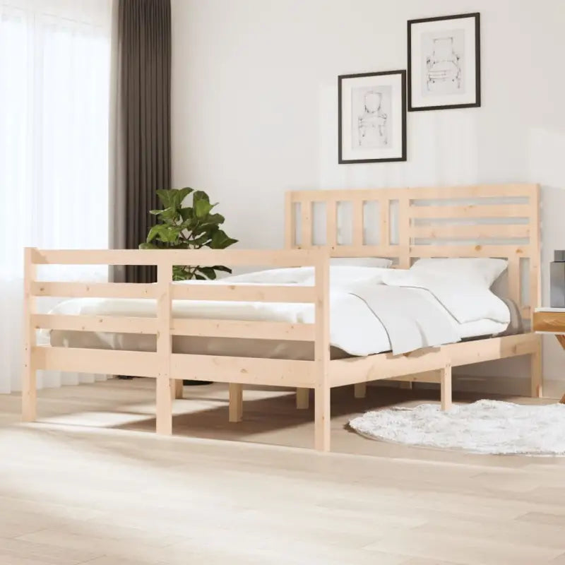 Bedframe van massief grenenhout met tijdloos ontwerp voor slaapkamer - Naturel / 135 x 190 cm - Bedden & bedframes