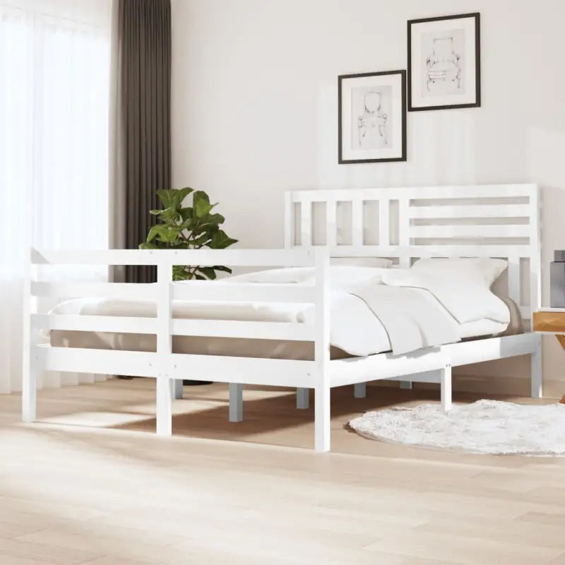 Bedframe van massief grenenhout met tijdloos ontwerp voor slaapkamer - Wit / 150 x 200 cm - Bedden & bedframes