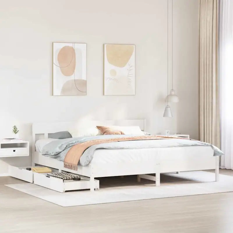 Bedframe van massief grenenhout voor een stabiele en duurzame slaapkamer - Wit / 200 x 200 cm - Bedden & bedframes