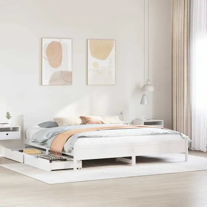 Bedframe van massief grenenhout voor een stabiele en duurzame slaapplaats - Wit / 200 x 200 cm - Bedden & bedframes