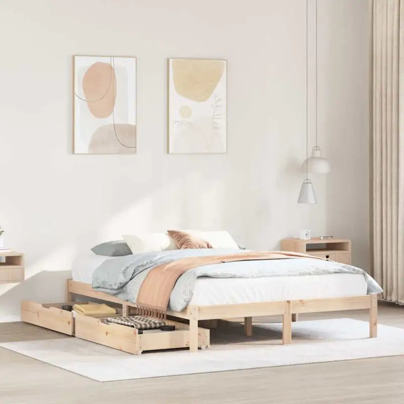 Bedframe van massief grenenhout voor een stabiele en duurzame slaap - Naturel / 150 x 200 cm - Bedden & bedframes