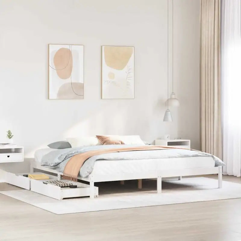 Bedframe van massief grenenhout voor een stabiele en duurzame slaap - Wit / 200 x 200 cm - Bedden & bedframes