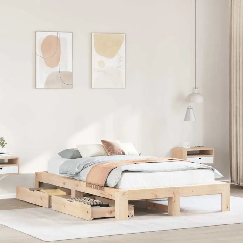 Bedframe van massief grenenhout voor een stabiele nachtrust - Bruin / 135 x 190 cm - Bedden & bedframes