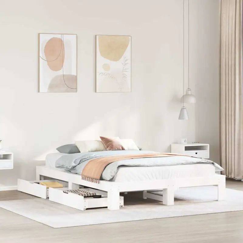 Bedframe van massief grenenhout voor een stabiele nachtrust - Wit / 150 x 200 cm - Bedden & bedframes