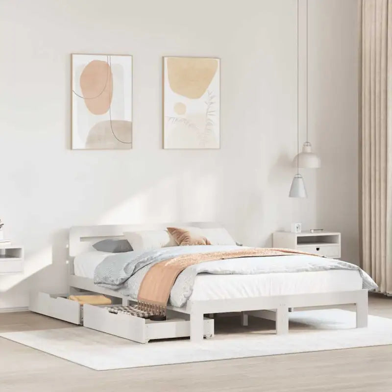 Bedframe van massief grenenhout voor een stabiele nachtrust - Wit / 150 x 200 cm - Bedden & bedframes