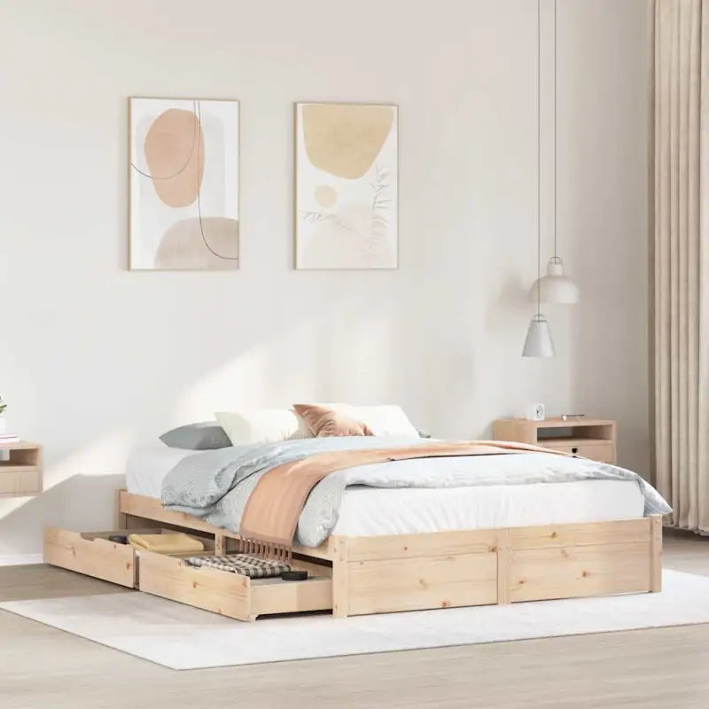 Bedframe van massief grenenhout voor een stabiele slaapbasis - Naturel / 150 x 200 cm - Bedden & bedframes