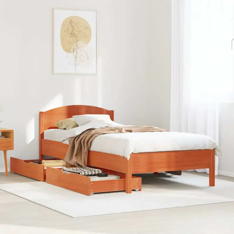 Bedframe van massief grenenhout voor een stabiele slaapkamer basis - Wasbruin / 75 x 190 cm - Bedden & bedframes