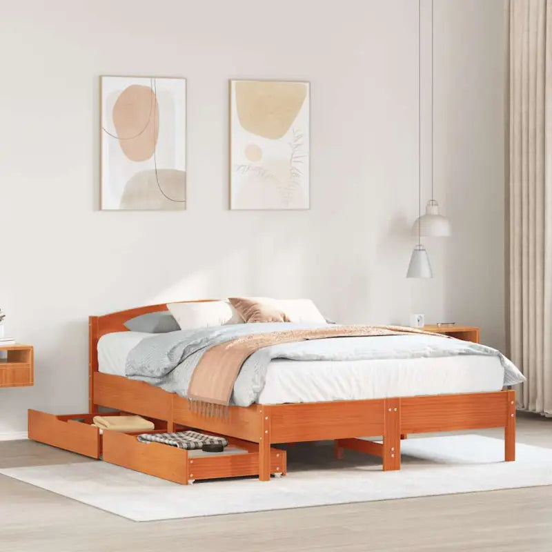 Bedframe van massief grenenhout voor een stabiele slaapkamer basis - Wasbruin / 150 x 200 cm - Bedden & bedframes