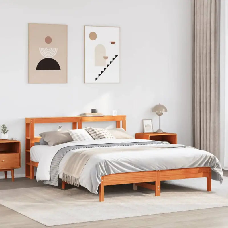 Bedframe van massief grenenhout voor een sterke en duurzame slaapplaats - Wasbruin / 135 x 190 cm - Bedden & bedframes