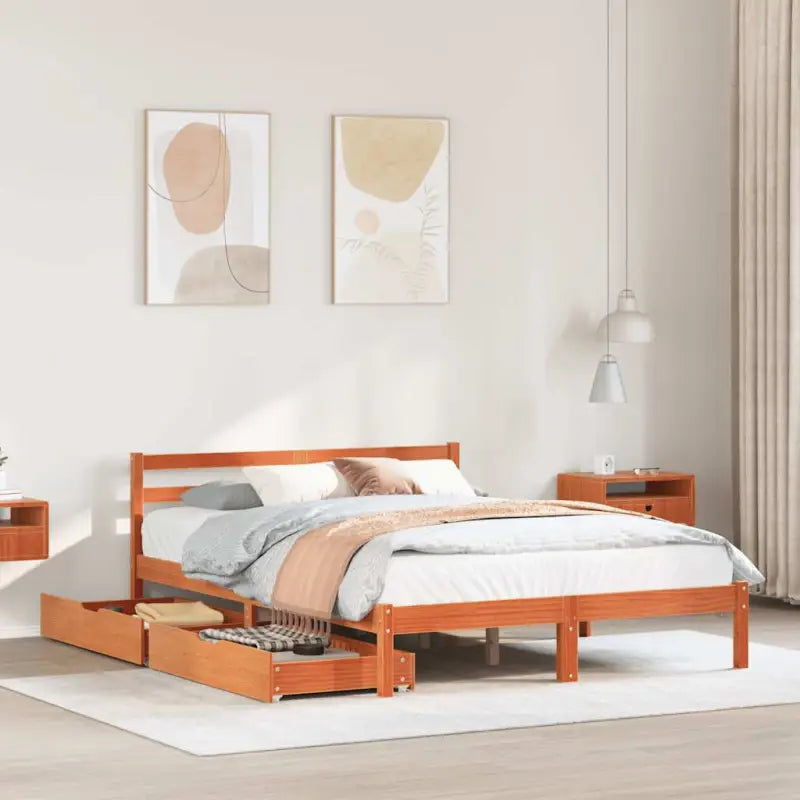 Bedframe van massief grenenhout voor een stevige en duurzame slaapkamer - Wasbruin / 140 x 190 cm - Bedden & bedframes
