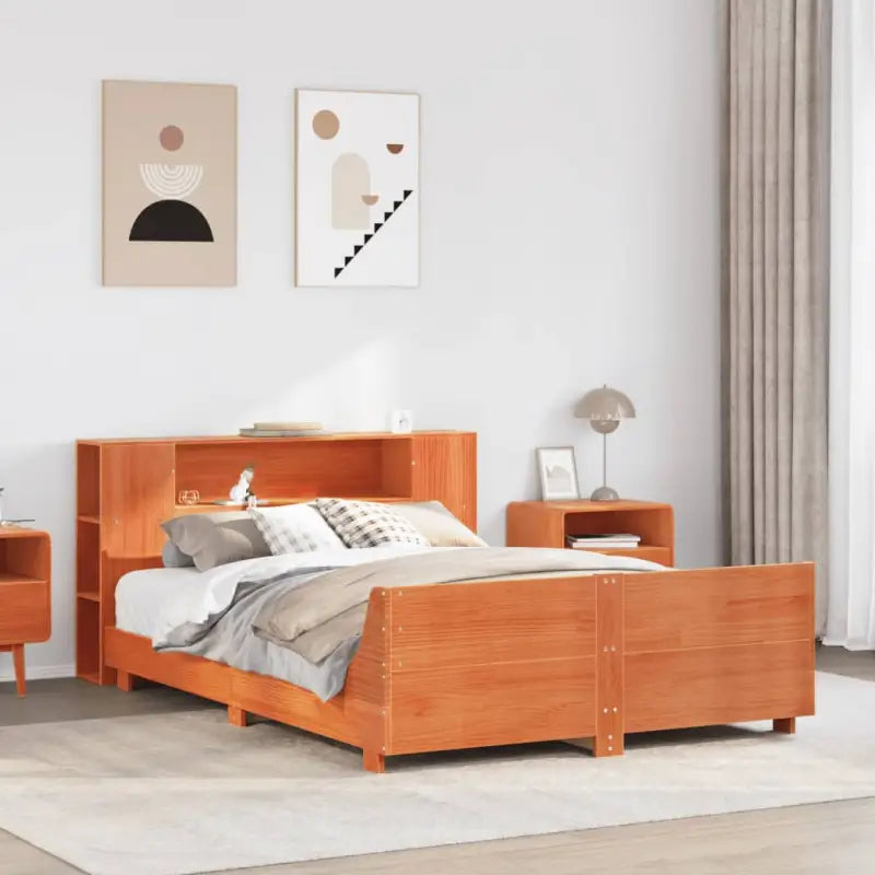 Bedframe van massief grenenhout voor een stevige en duurzame slaapervaring - Wasbruin / 135 x 190 cm - Bedden &