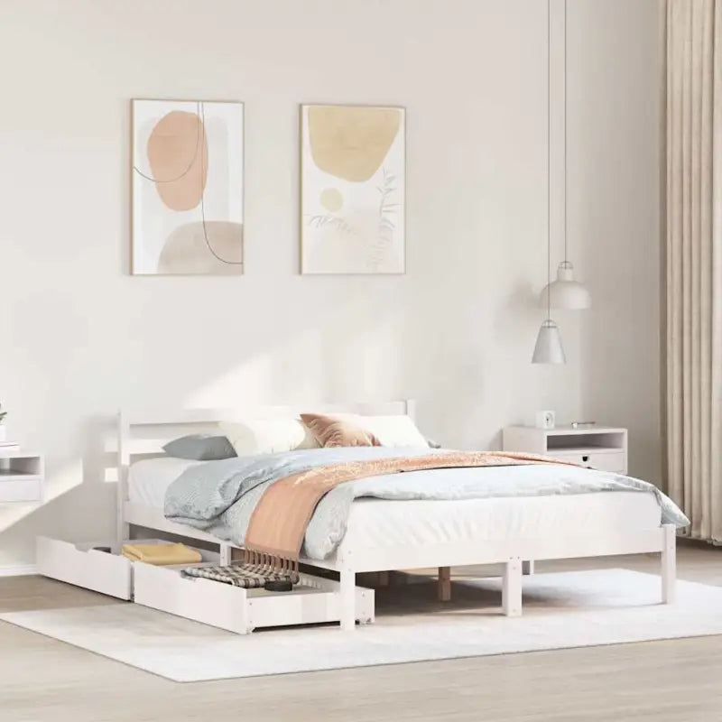 Bedframe van massief grenenhout voor een stevige en duurzame slaapkamer - Wit / 135 x 190 cm - Bedden & bedframes