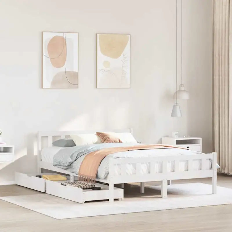 Bedframe van massief grenenhout voor een stevige en duurzame slaapplek - Wit / 150 x 200 cm - Bedden & bedframes