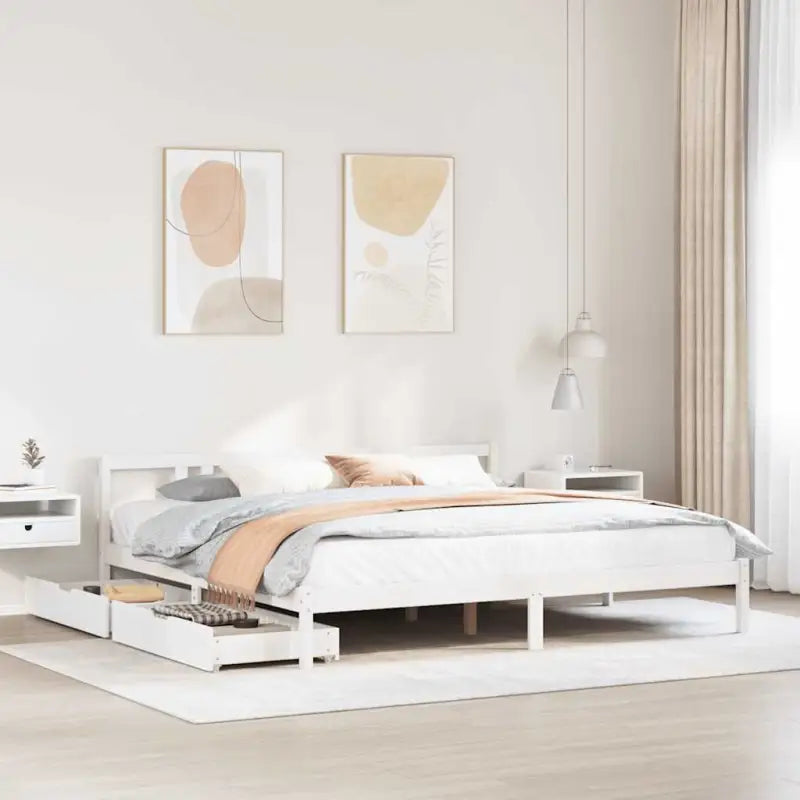 Bedframe van massief grenenhout voor stabiele en duurzame slaapgemoedsrust - Wit / 200 x 200 cm - Bedden & bedframes