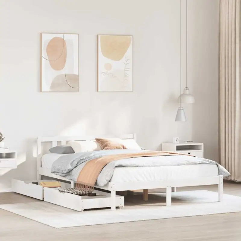 Bedframe van massief grenenhout voor stabiele en duurzame slaapgemoedsrust - Wit / 140 x 200 cm - Bedden & bedframes