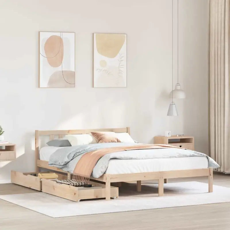 Bedframe van massief grenenhout voor stabiele en duurzame slaapgemoedsrust - Naturel / 150 x 200 cm - Bedden & bedframes
