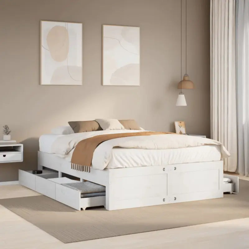 Bedframe van massief grenenhout voor stevige en duurzame slaapcomfort - Wit / 140 x 200 cm - Bedden & bedframes
