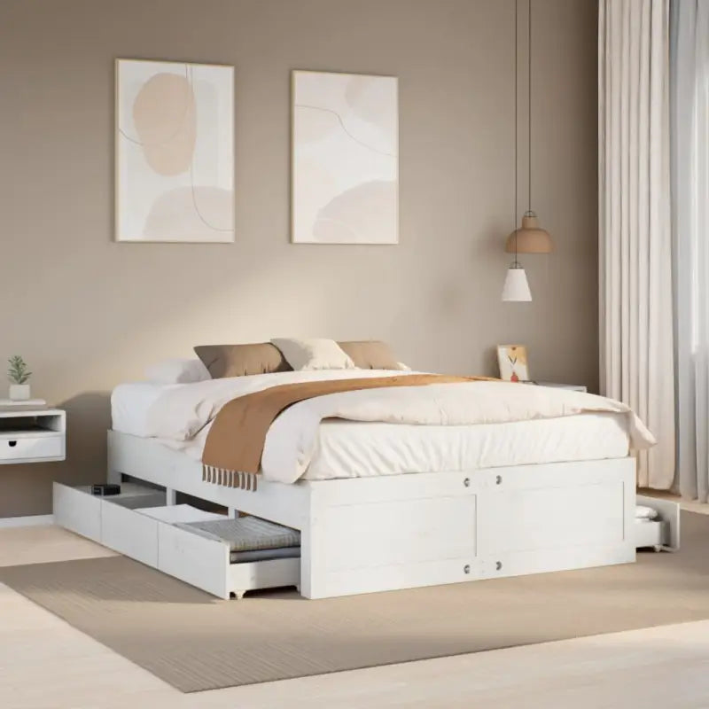 Bedframe van massief grenenhout voor stevige en duurzame slaapcomfort - Wit / 150 x 200 cm - Bedden & bedframes