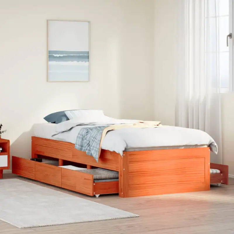 Bedframe van massief grenenhout voor stevige en duurzame slaapcomfort - Wasbruin / 90 x 190 cm - Bedden & bedframes