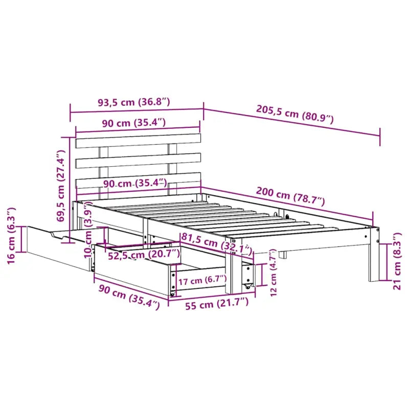 Bedframe van massief grenenhout voor stevige en duurzame slaapplaats - Bedden & bedframes