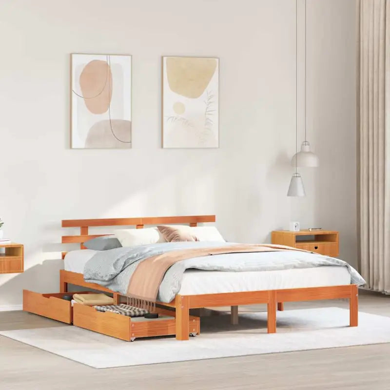 Bedframe van massief grenenhout voor stevige en duurzame slaapplaats - Wasbruin / 120 x 200 cm - Bedden & bedframes
