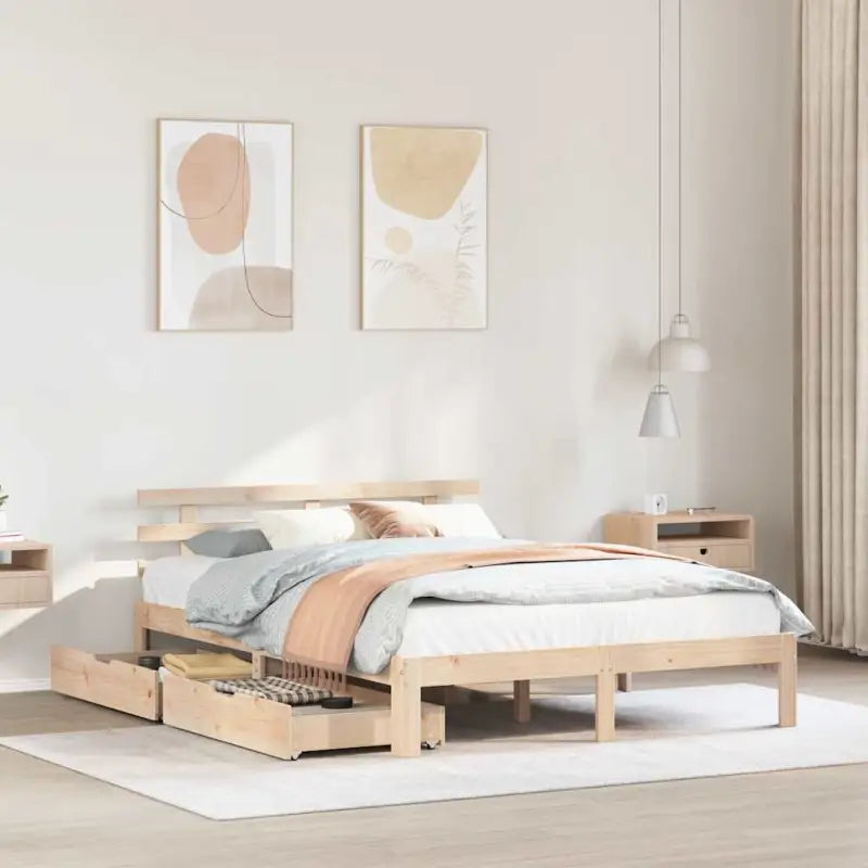 Bedframe van massief grenenhout voor stevige en duurzame slaapplaats - Naturel / 150 x 200 cm - Bedden & bedframes