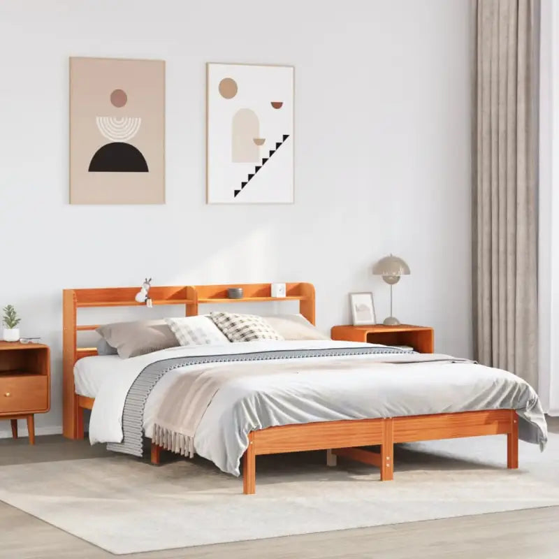 Bedframe van massief grenenhout voor stevige en duurzame slaapruimte - Wasbruin / 135 x 190 cm - Bedden & bedframes