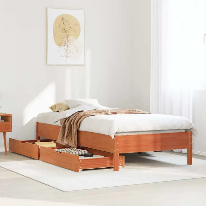 Bedframe van massief grenenhout voor stevige en duurzame slaaprust - Wasbruin / 75 x 190 cm - Bedden & bedframes