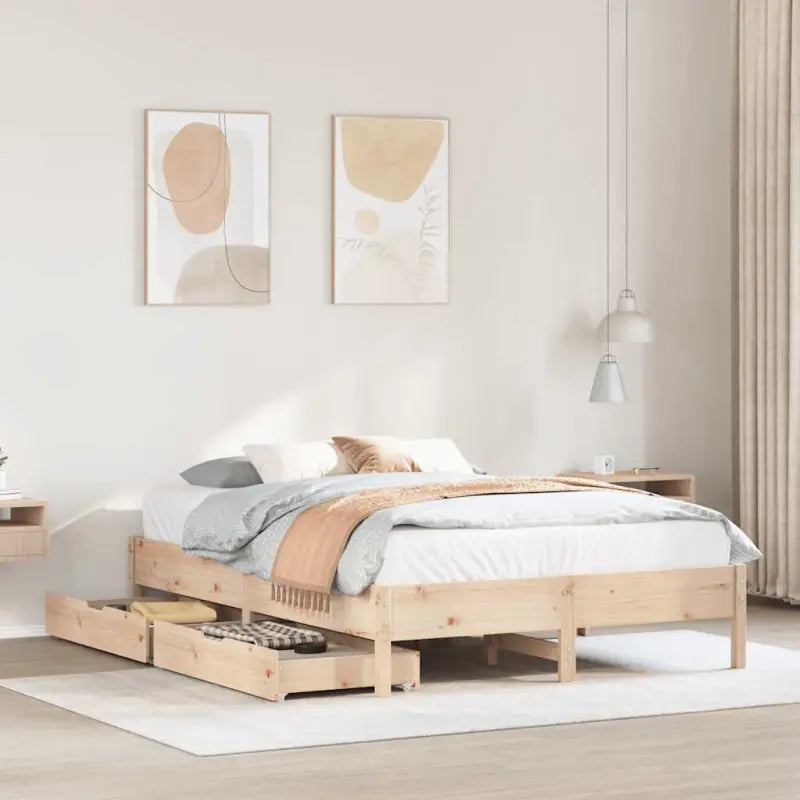 Bedframe van massief grenenhout voor stevige en duurzame slaaprust - Naturel / 150 x 200 cm - Bedden & bedframes