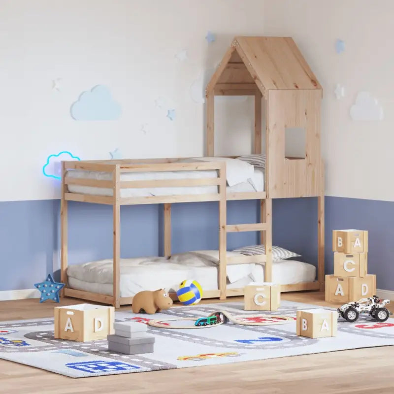 Bedhuisje met open zijdeur van massief grenenhout voor kinderkamers - Naturel / 60 x 89 x 134.5 cm - Accessoires