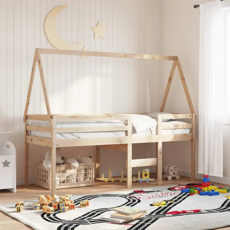 Bedhuisje voor kinderen van massief grenenhout met open zijdeur - Naturel / 209 x 85.5 x 88 cm - Accessoires voor bedden