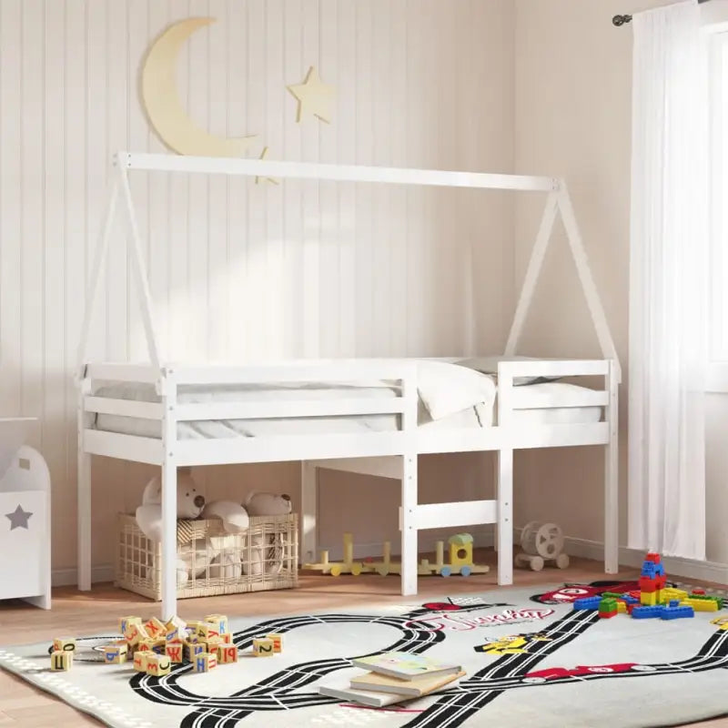 Bedhuisje voor kinderen van massief grenenhout met open zijdeur - Wit / 209 x 85.5 x 88 cm - Accessoires voor bedden