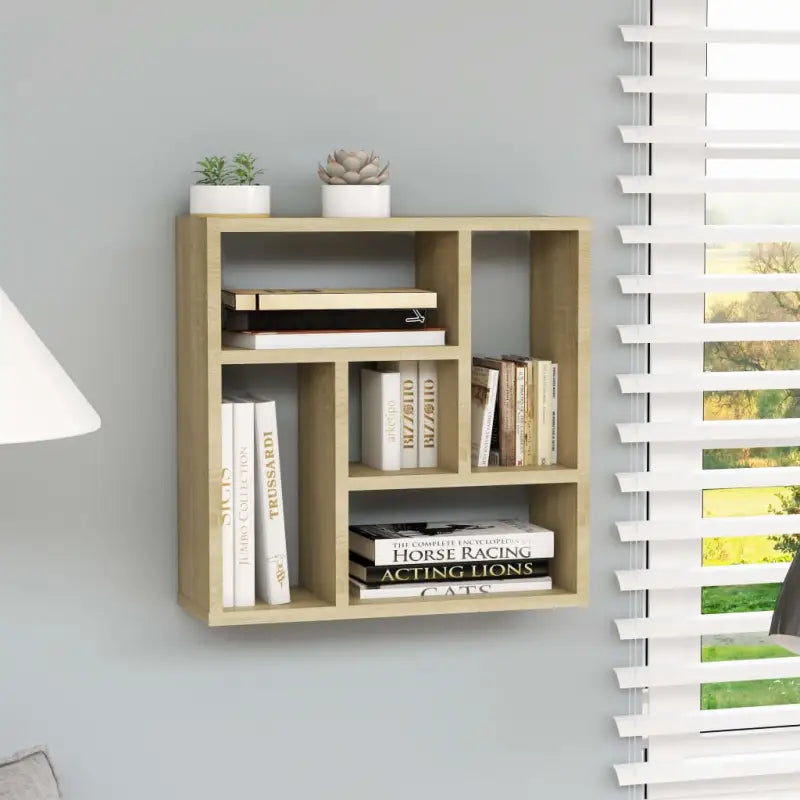 Beeldhouwd bewerkt hout wandplank met modern strak ontwerp - Sonoma eiken / 1 - Wandplanken
